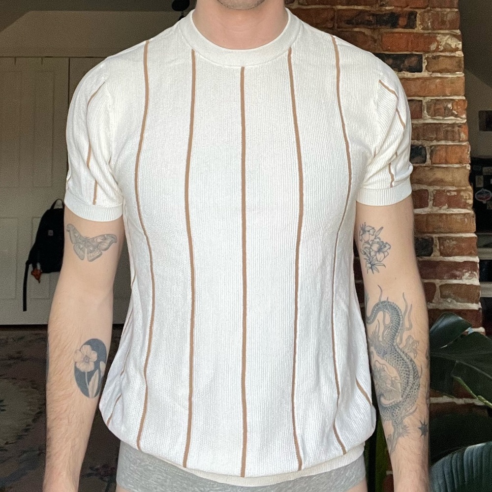 Striped White and Brown Sweater T-Shirt